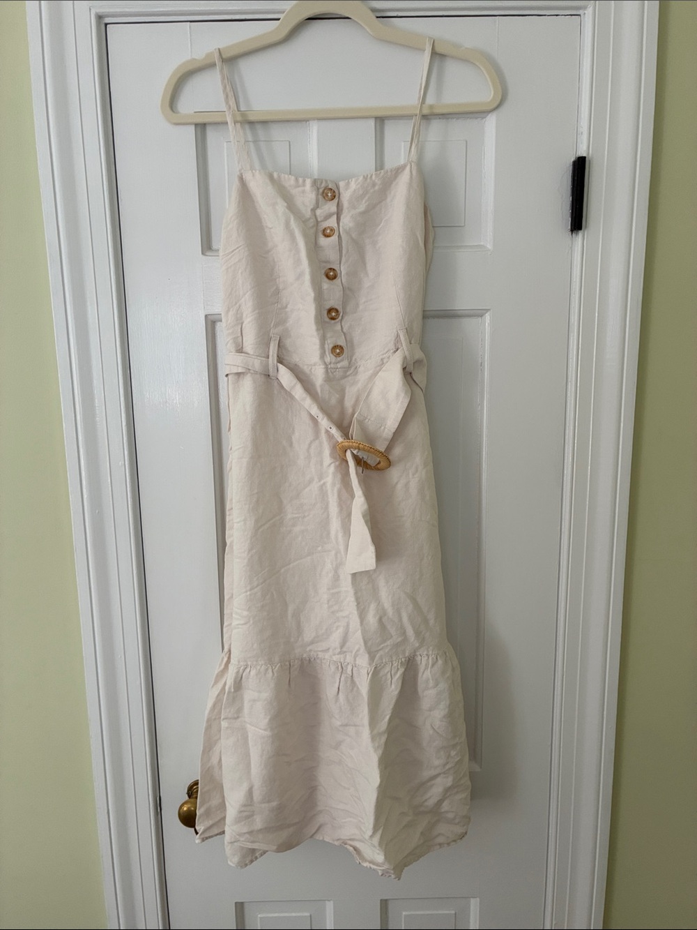 Rails Cream Button-Front Midi Sundress with Waist Tie
